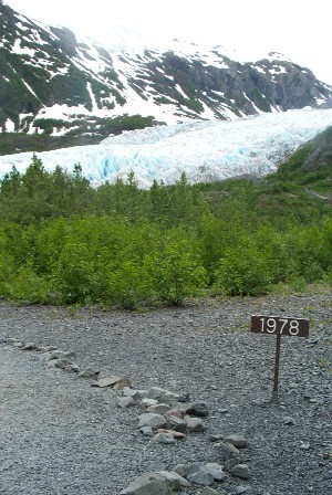 The sign marks the edge of the glacier in '78